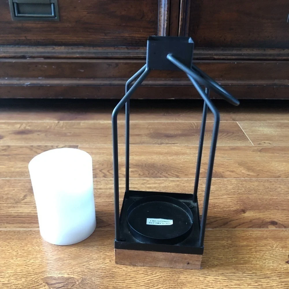 Small metal & wood candle holder with battery candle